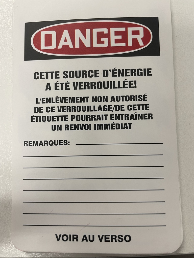 Étiquette de cadenassage DANGER NE PAS OPÉRER carton - Accuform
