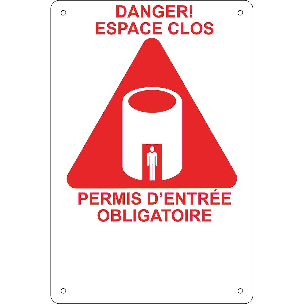 Plaque d'espace clos 8"x12" en aluminium 1/16" blanc/rouge VINYLE COLLÉ ET PLAQUE IDENTIFICATION