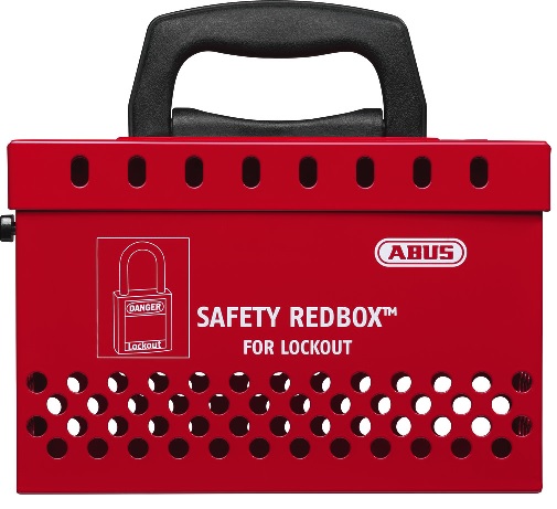 Red metal lockout box (Abus)